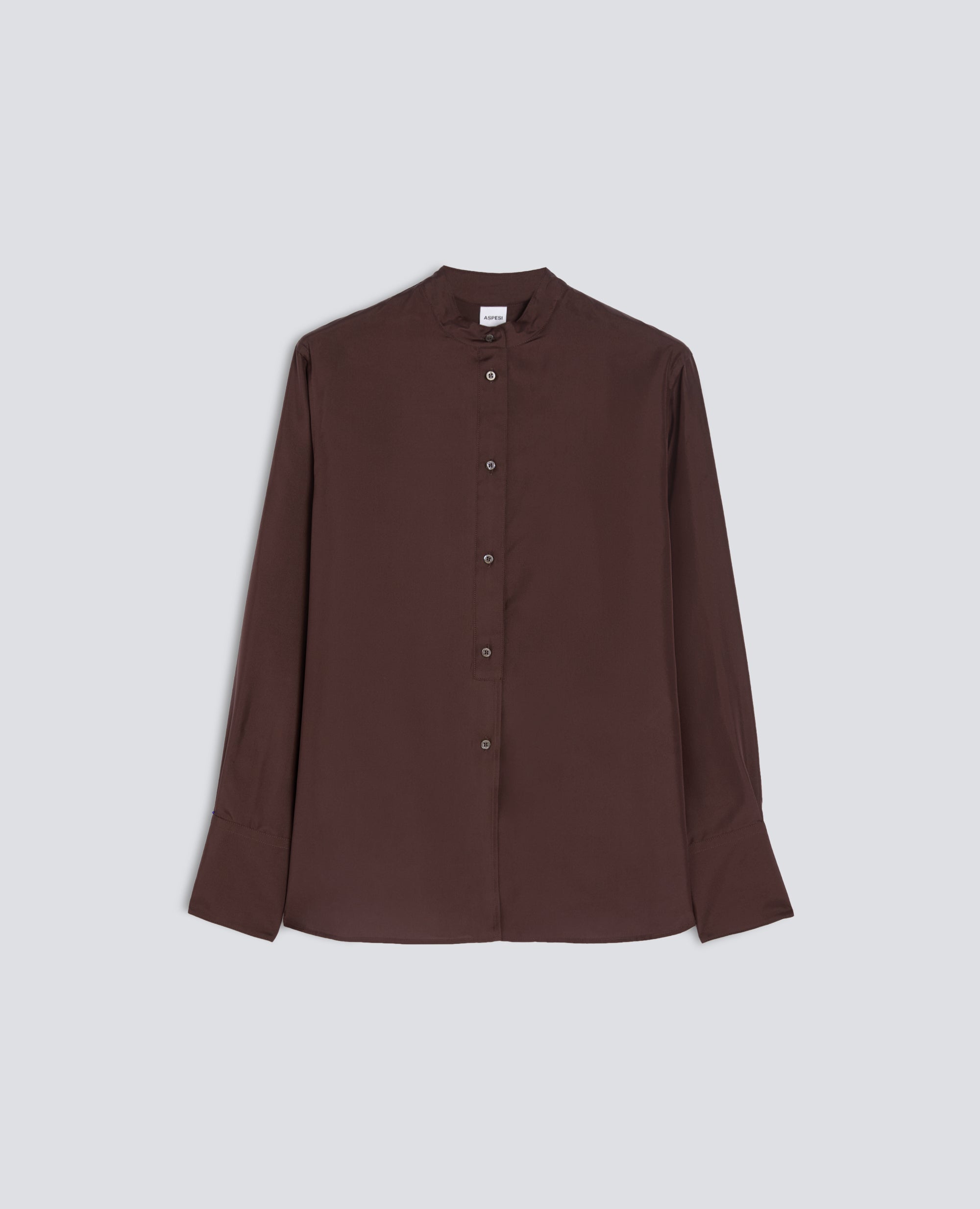 CAMICIA IN SETA HABUTAI CON COLLO ALLA COREANA - MARRONE - ASPESI
