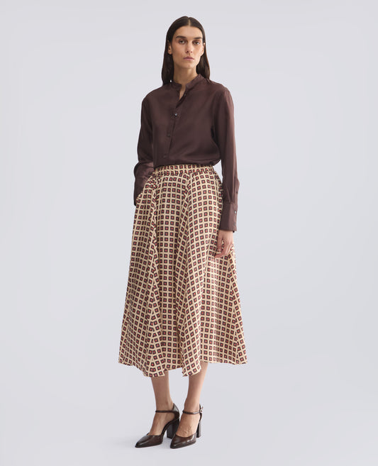 CHEMISE A COL MAO EN SOIE HABOTAI - MARRON - ASPESI