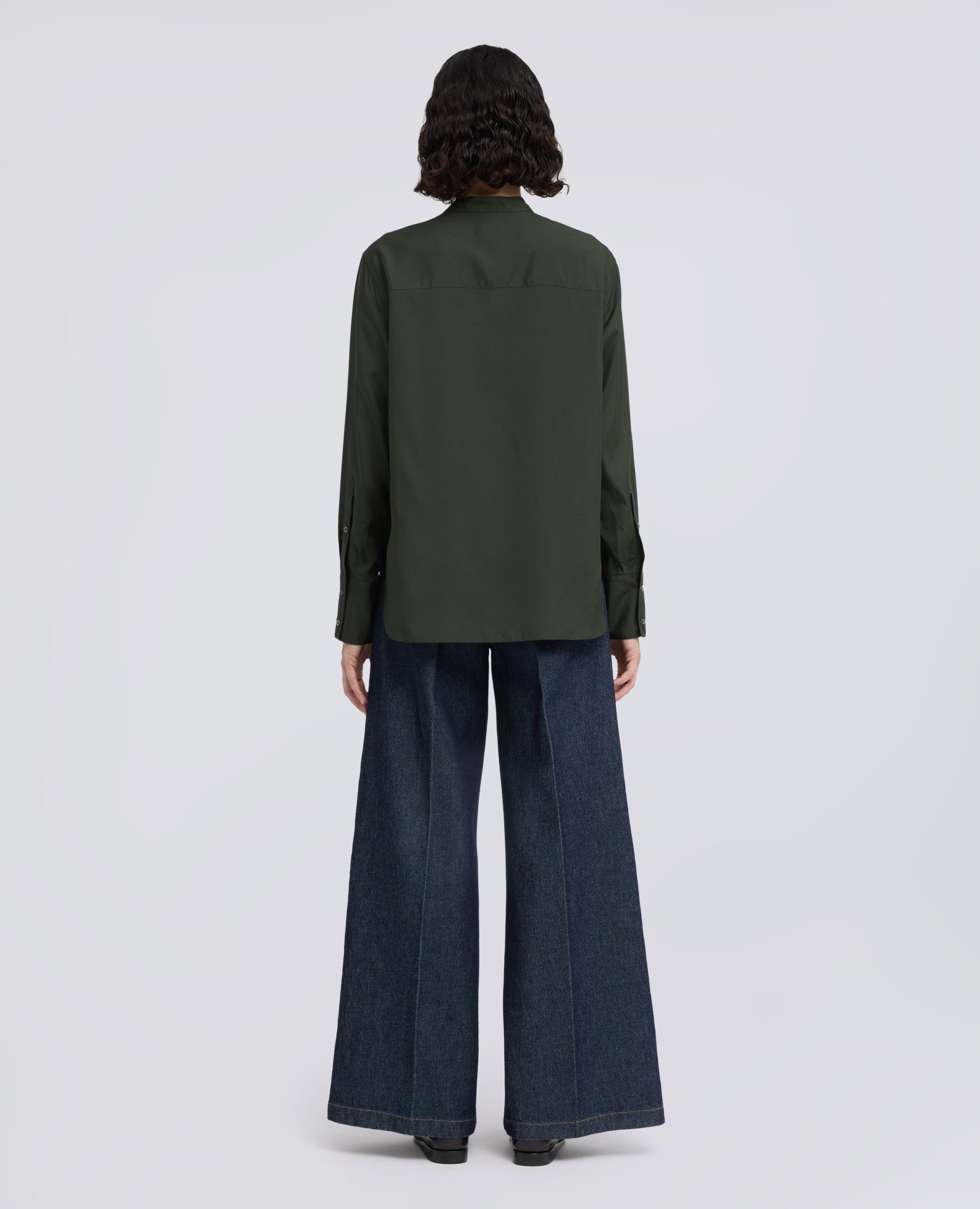 CAMICIA IN HABUTAI DI SETA CON COLLO ALLA COREANA - VERDE - ASPESI