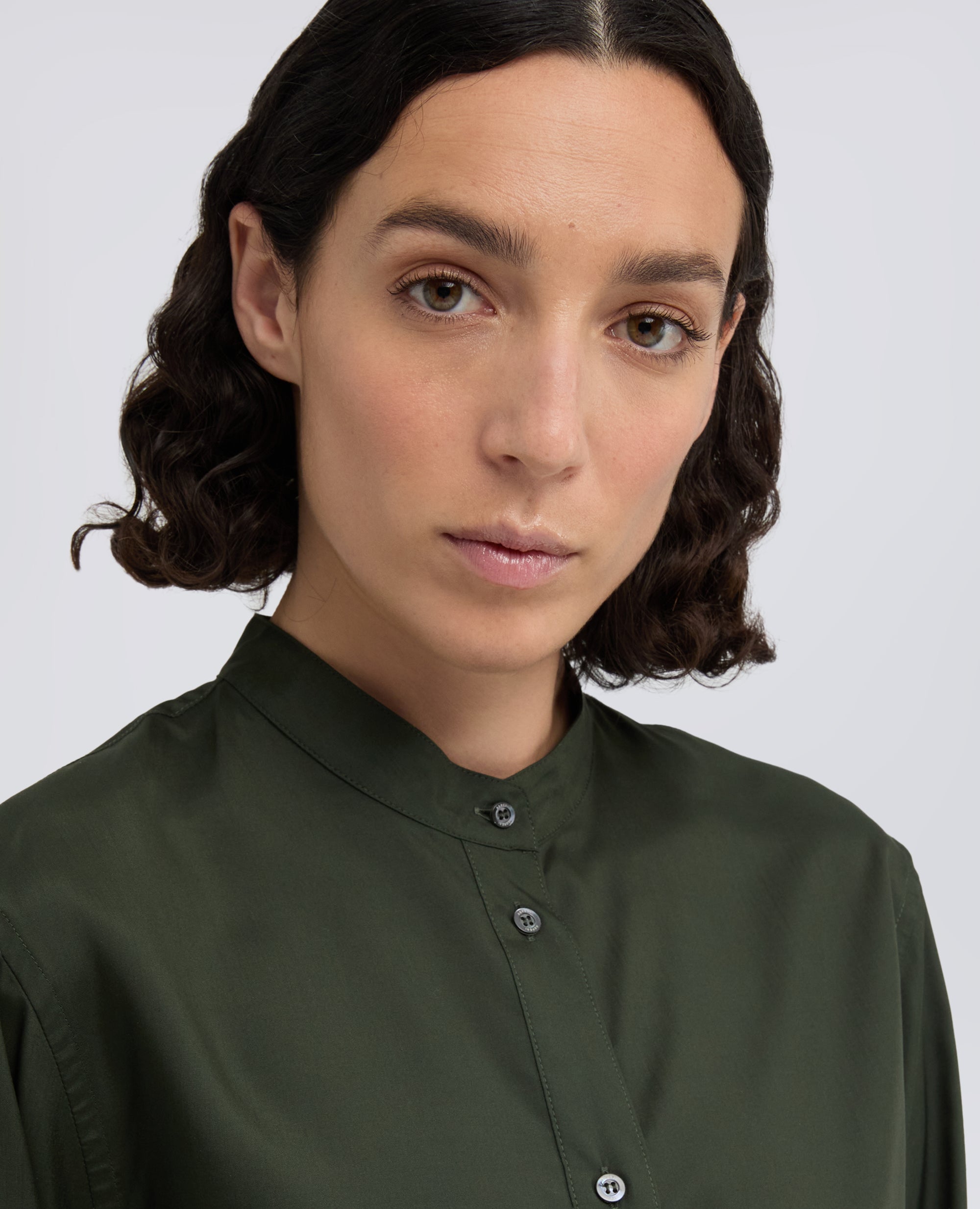 CAMICIA IN HABUTAI DI SETA CON COLLO ALLA COREANA - VERDE - ASPESI