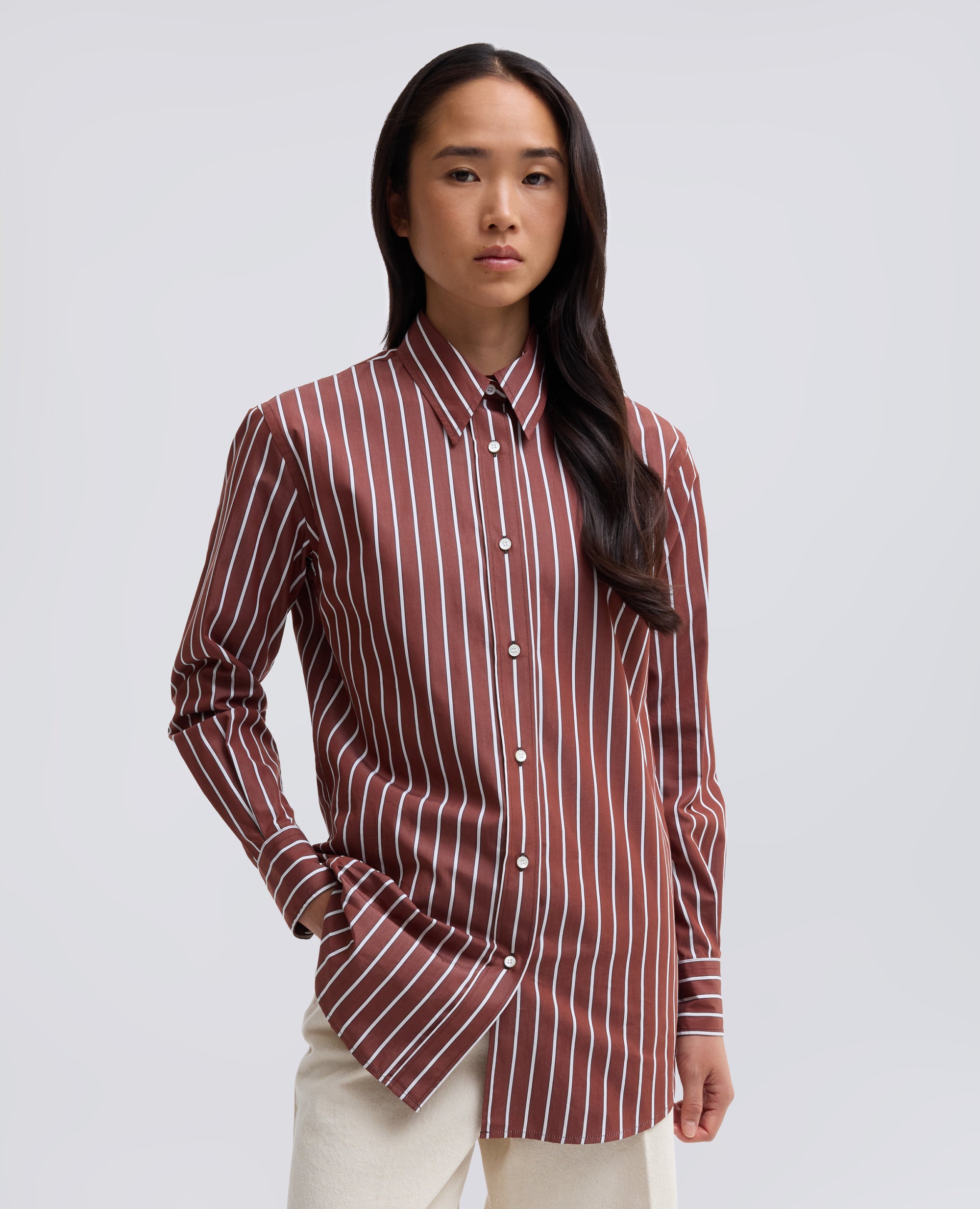CAMICIA IN POPELINE DI COTONE A RIGHE - MARRONE - ASPESI