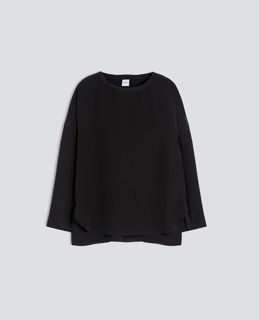 TOP EN CREPE DE CHINA DE SEDA LISO - NEGRO - ASPESI