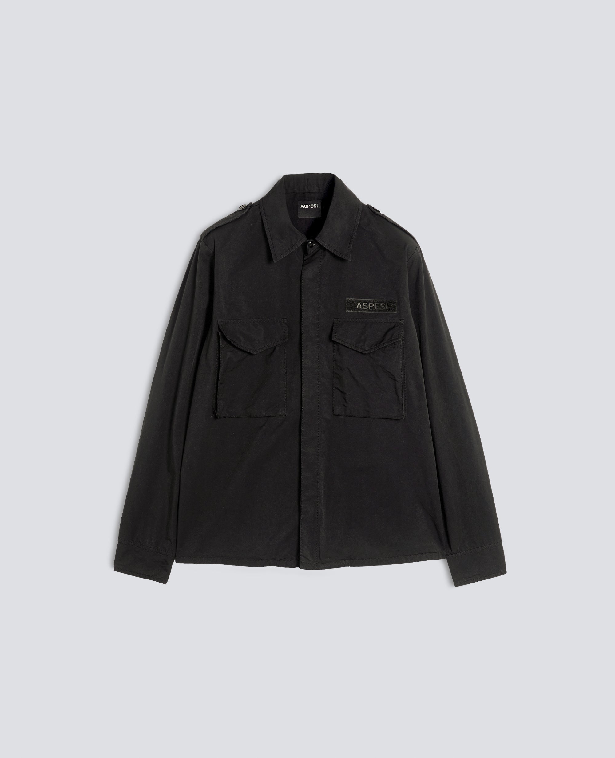 CHEMISE MILITAIRE NON DOUBLEE EN MELANGE DE NYLON COMPACT, TEINTE EN PIECE - NOIR - ASPESI