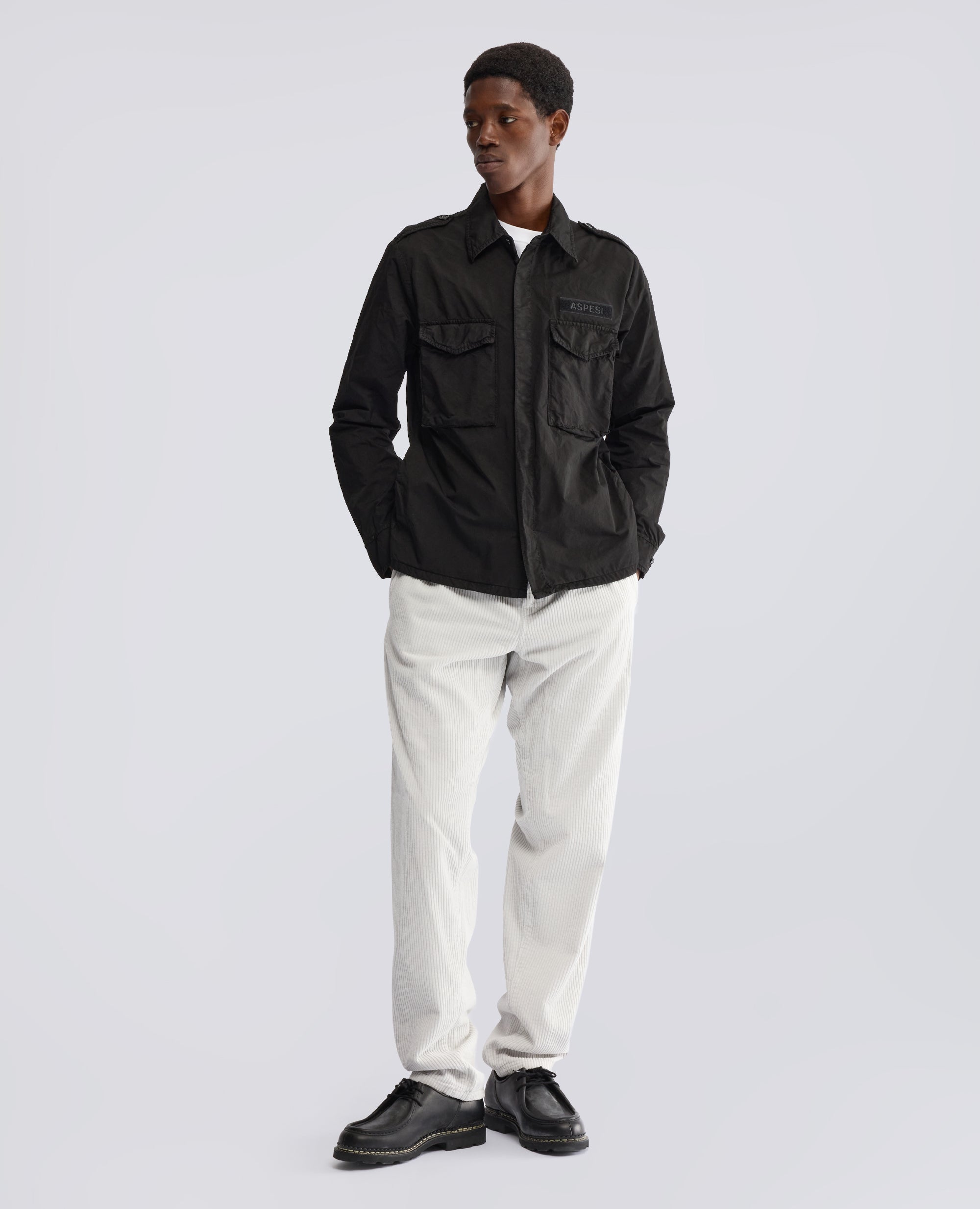 CHEMISE MILITAIRE NON DOUBLEE EN MELANGE DE NYLON COMPACT, TEINTE EN PIECE - NOIR - ASPESI
