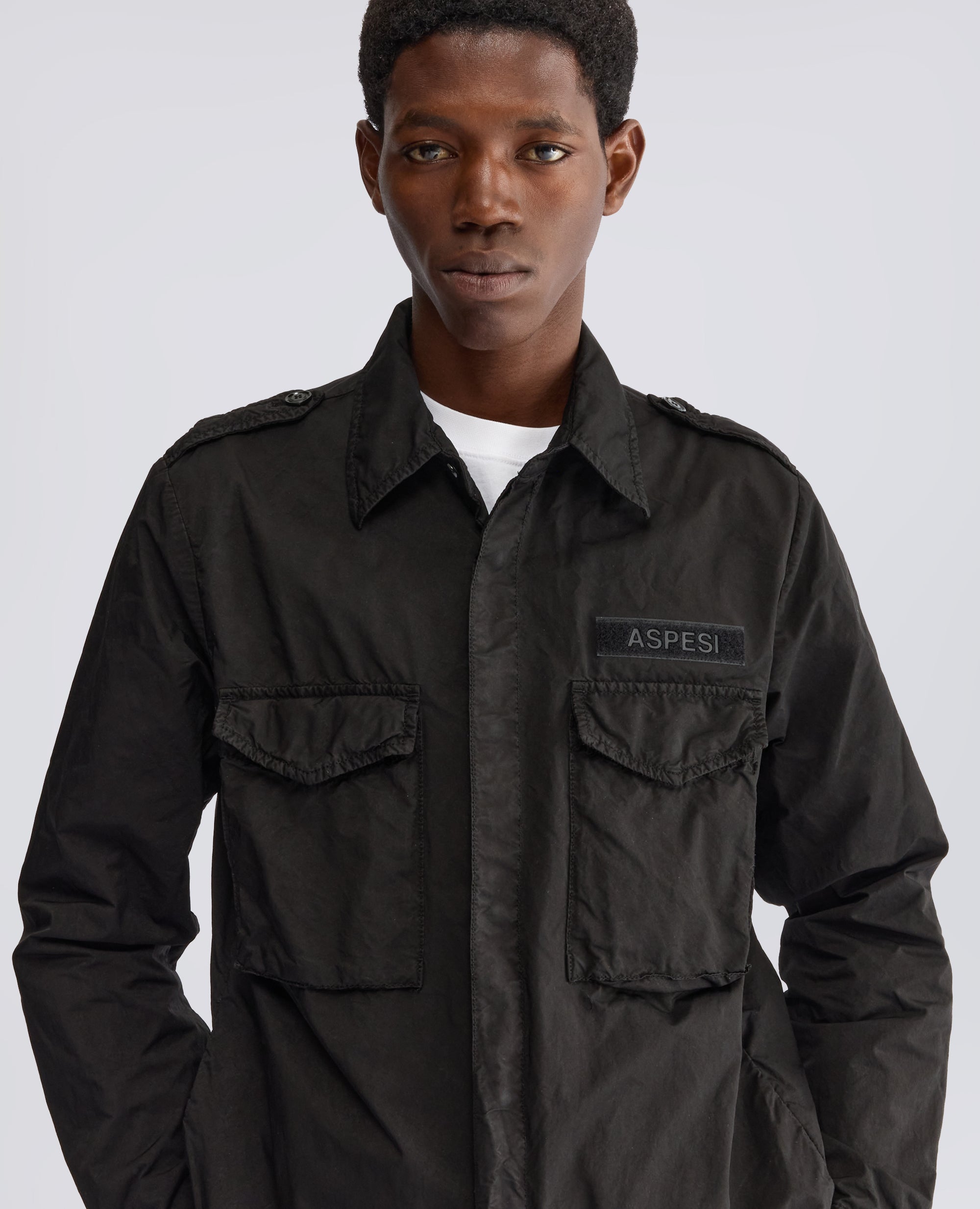 CHEMISE MILITAIRE NON DOUBLEE EN MELANGE DE NYLON COMPACT, TEINTE EN PIECE - NOIR - ASPESI