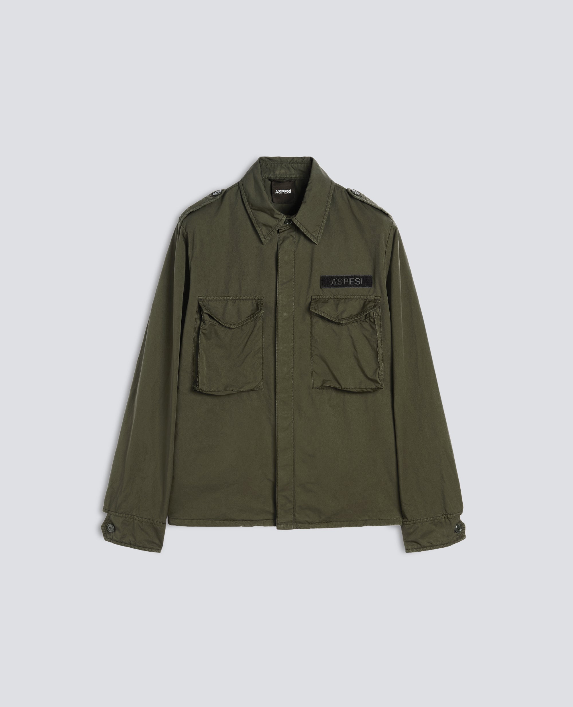 UNGEFUTTERTES MILITARISCHES HEMD AUS KOMPAKTEM NYLON-MISCHGEWEBE, STUCKGEFARBT - GRUN - ASPESI