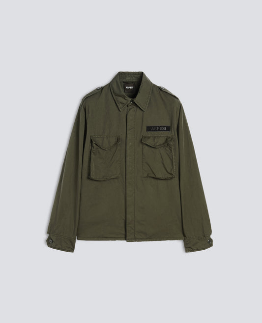 CAMISA MILITAR SIN FORRO DE MEZCLA DE NAILON COMPACTO, TENIDA EN PRENDA - VERDE - ASPESI