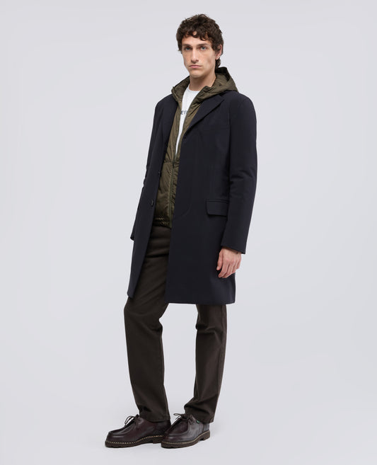 CAPPOTTO MONOPETTO IN TWILL DI POLIESTERE - NAVY