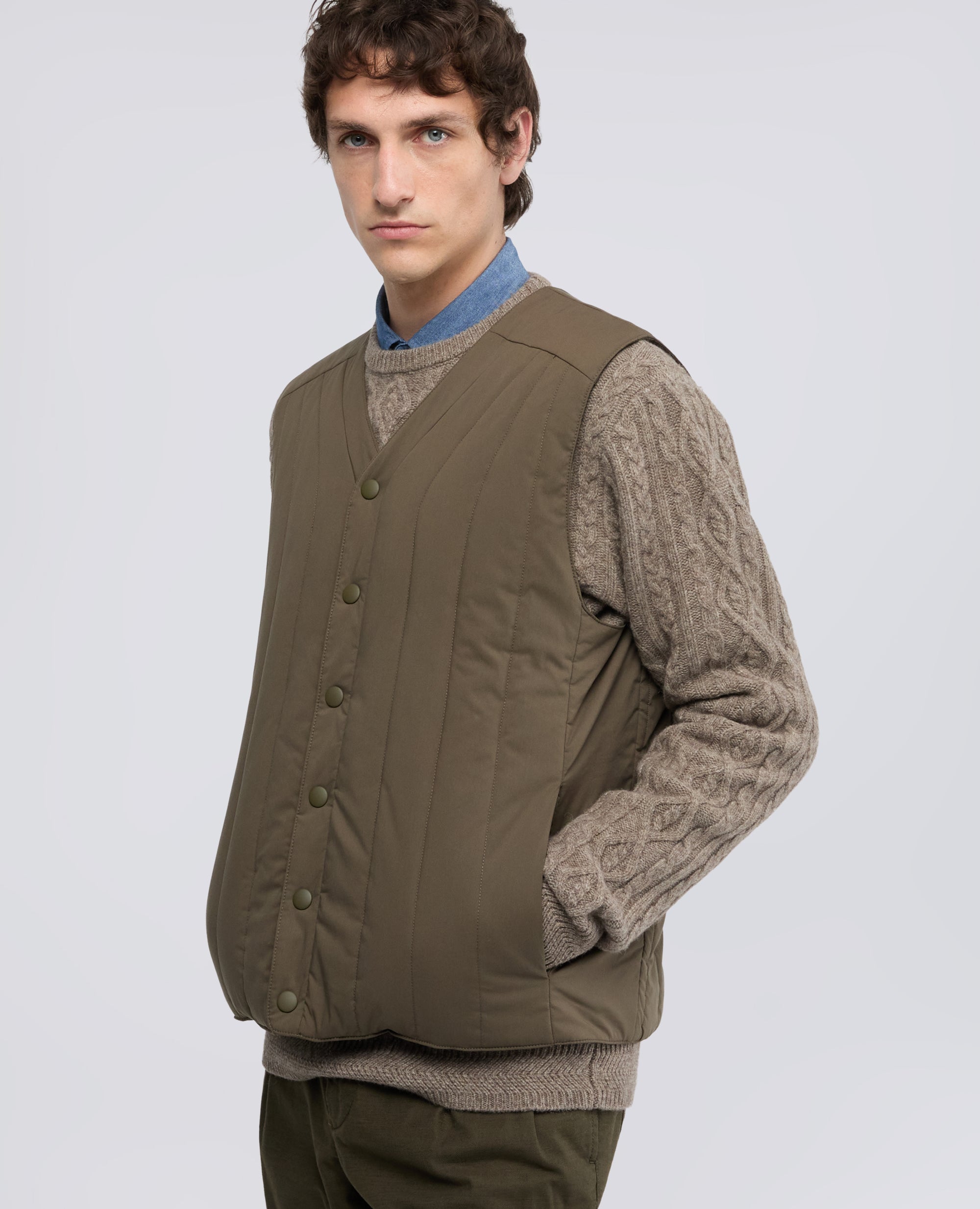 GILET IN POPELINE E NYLON STRETCH - VERDE - ASPESI