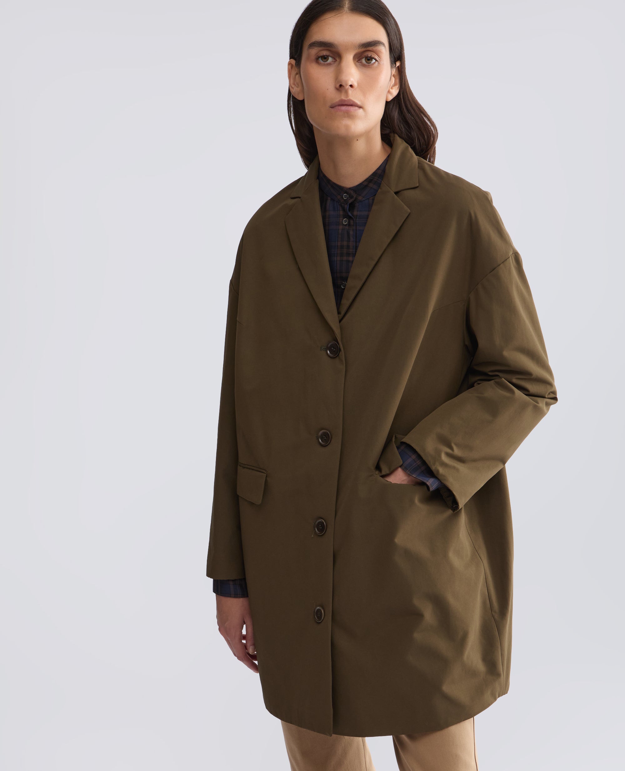 MANTEAU EN TOILE DE COTON MELANGE AVEC OUATE THERMORE® - VERT - ASPESI