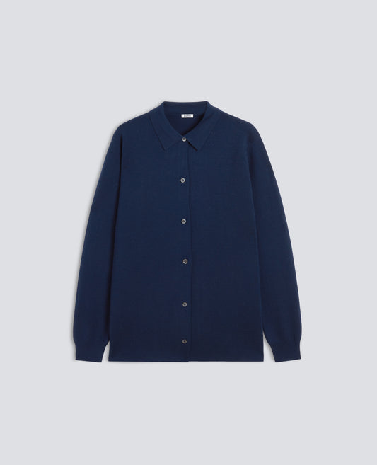 CARDIGAN CAMICIA IN LANA MERINO - BLAU
