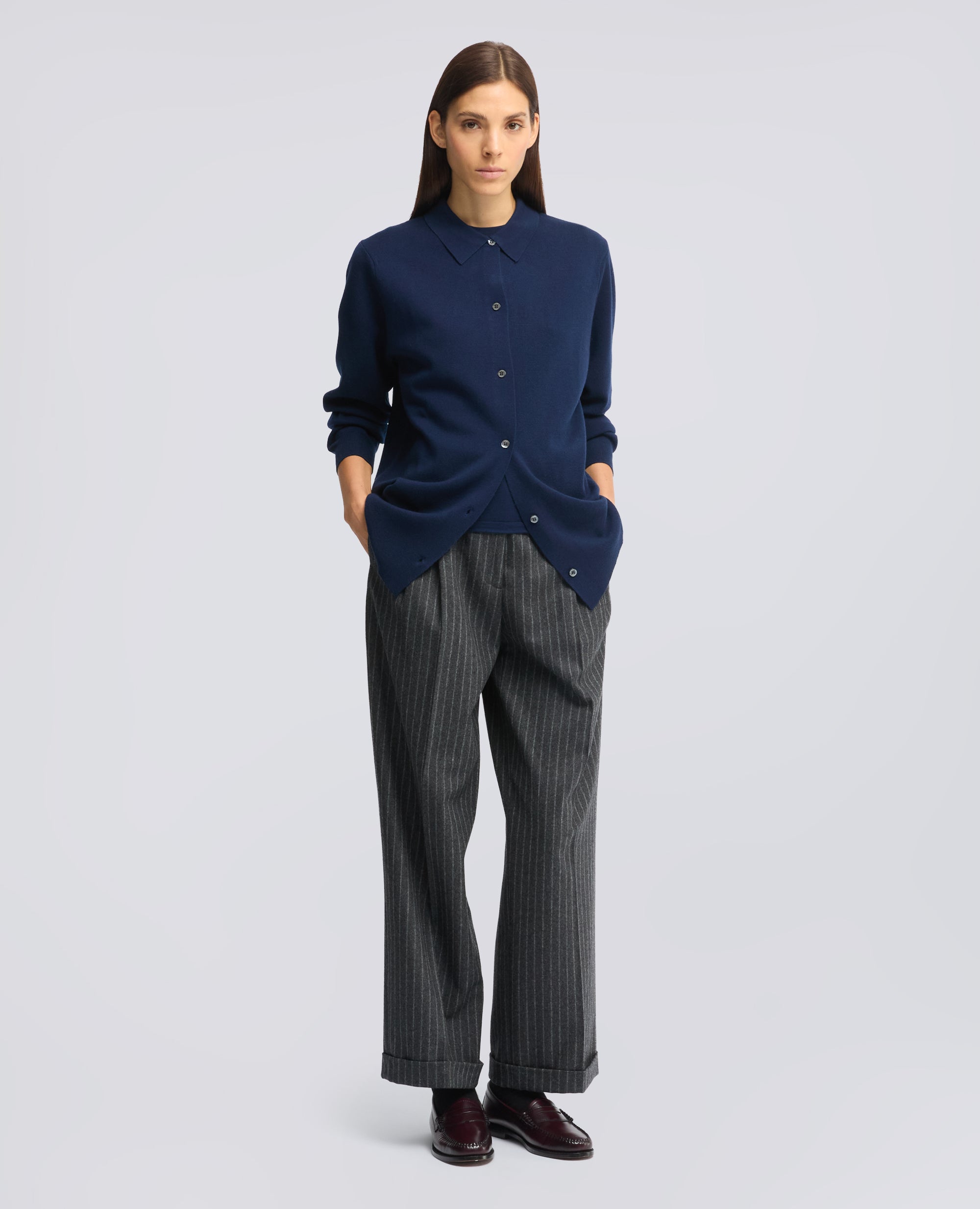 CARDIGAN CAMICIA IN LANA MERINO - BLU - ASPESI