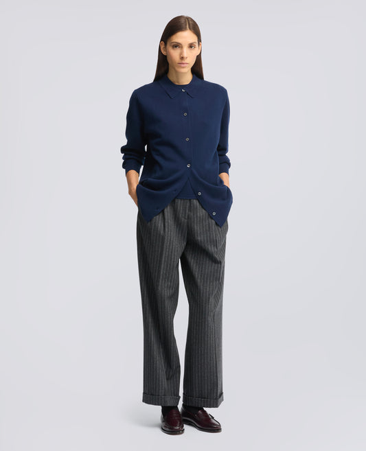 CARDIGAN CAMICIA IN LANA MERINO - BLAU