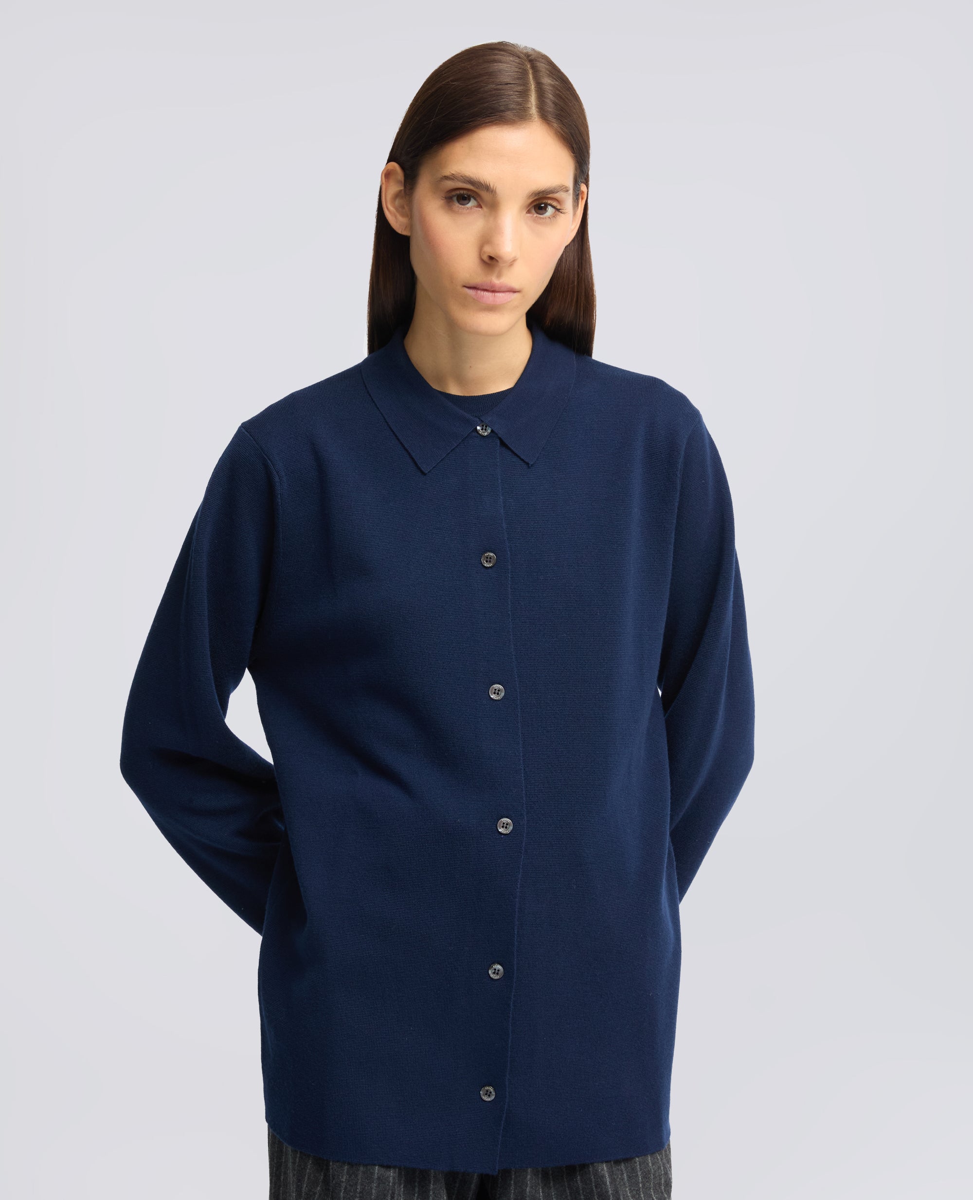 CARDIGAN CAMICIA IN LANA MERINO - BLU - ASPESI