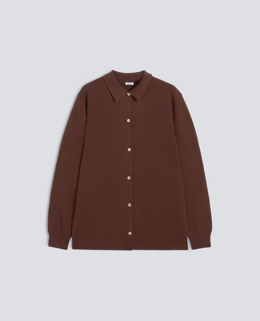 CARDIGAN CAMICIA IN LANA MERINO - BROWN