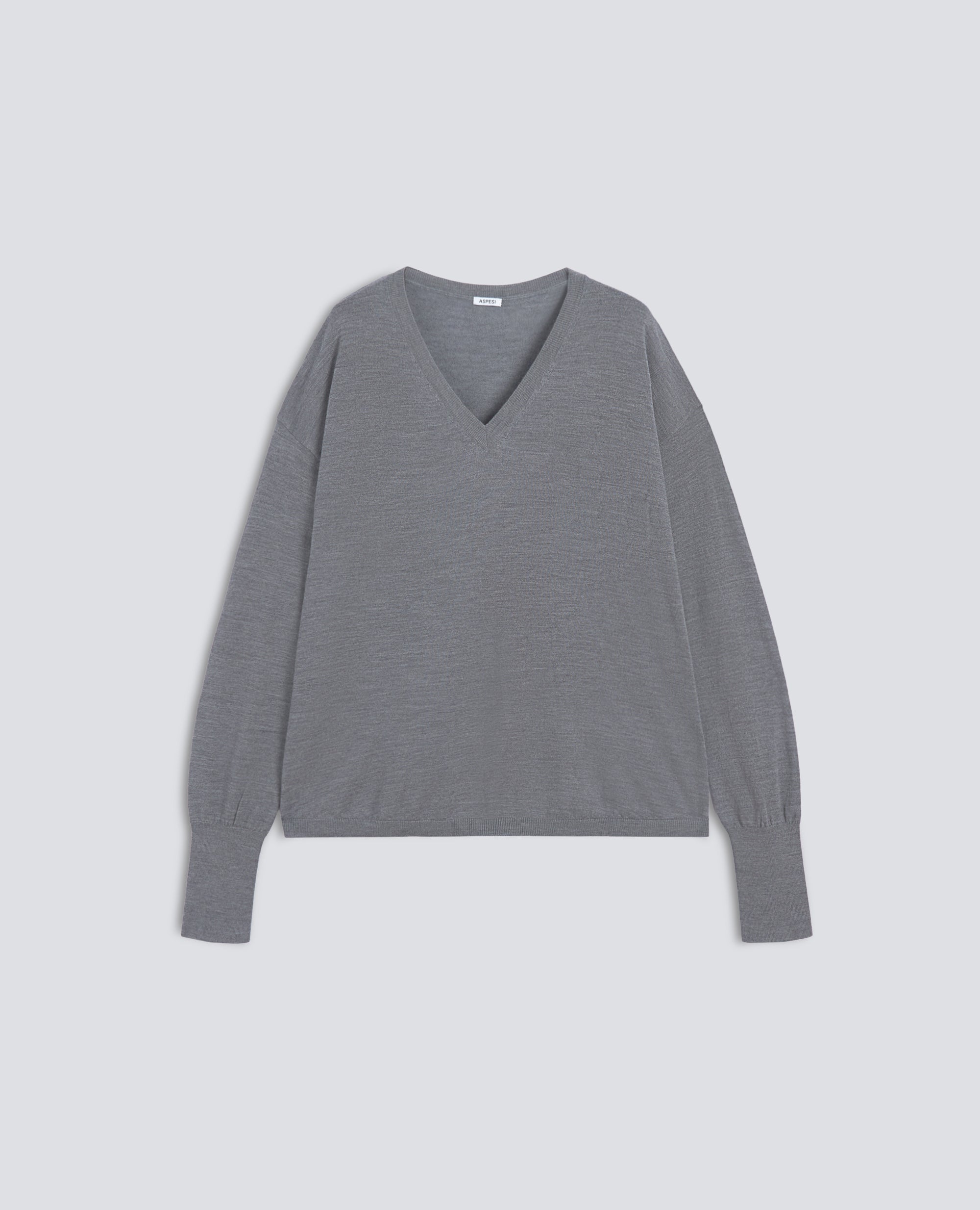 MAGLIA SCOLLO A -V- IN LANA MERINOS - GRAU - ASPESI