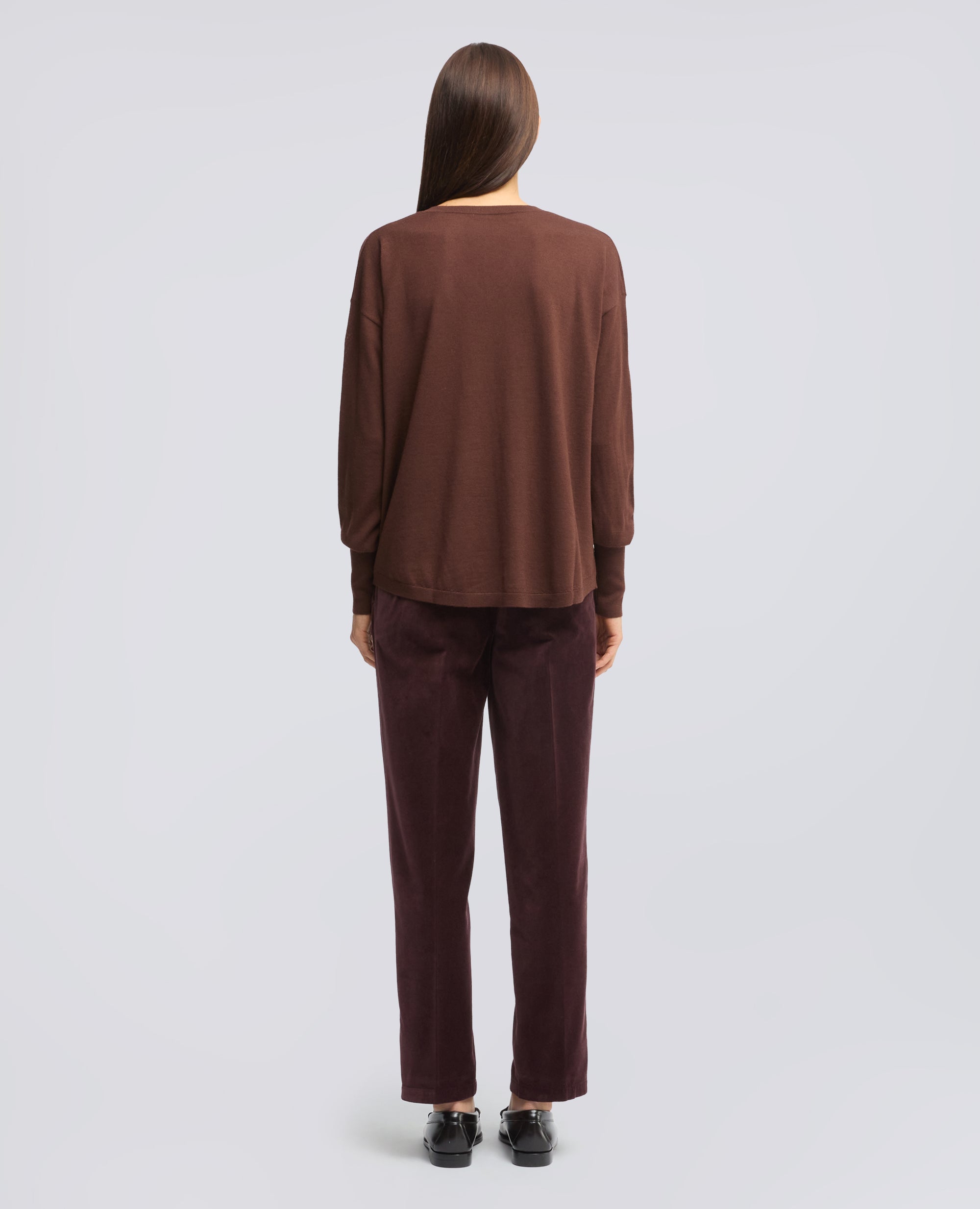 MAGLIA SCOLLO A -V- IN LANA MERINOS - BRAUN - ASPESI