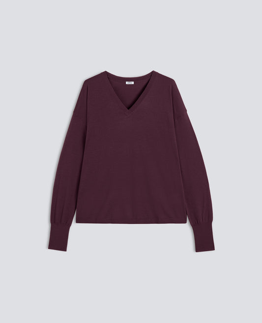 MAGLIA SCOLLO A -V- IN LANA MERINOS - BARBERA