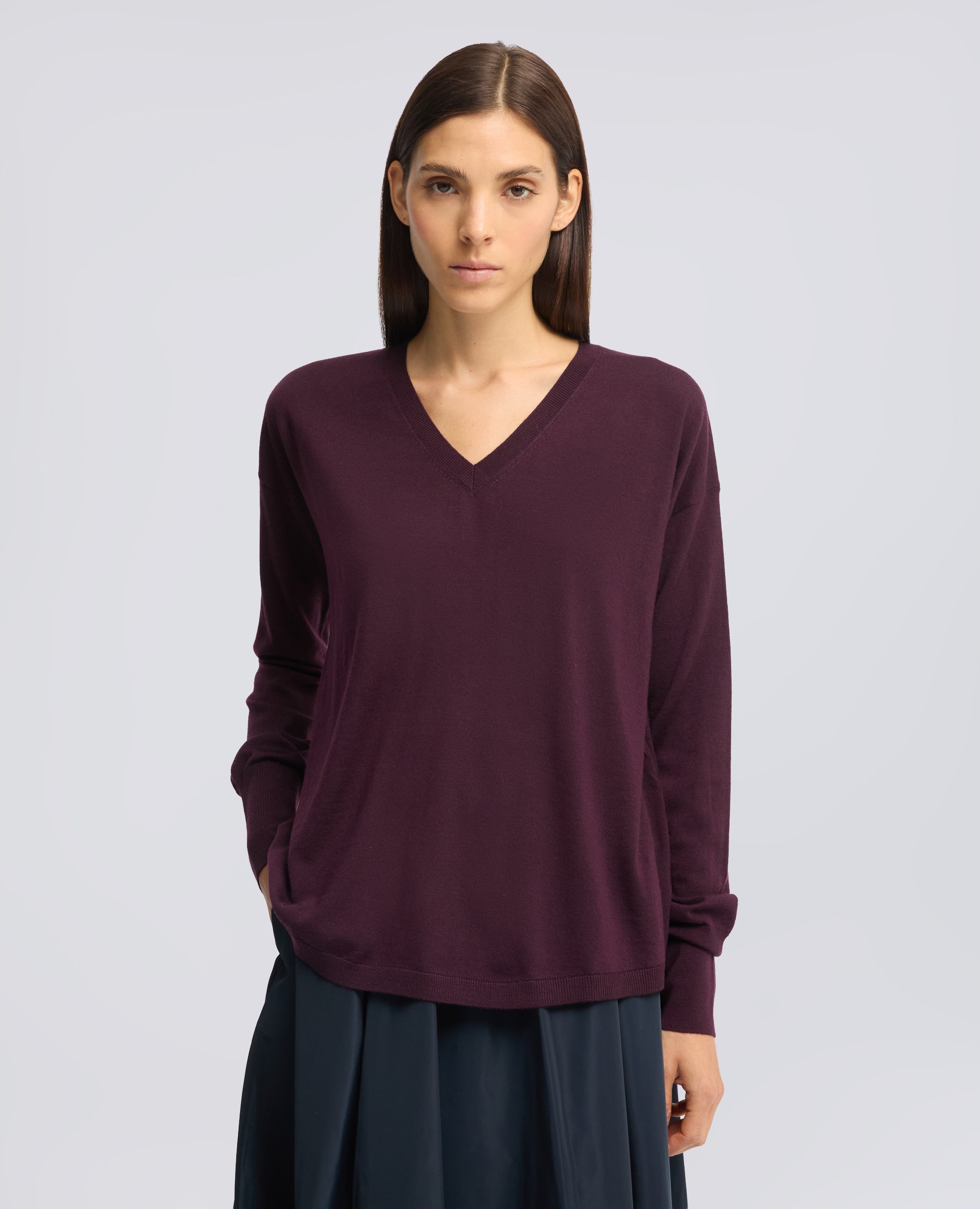 MAGLIA SCOLLO A -V- IN LANA MERINOS - BARBERA - ASPESI