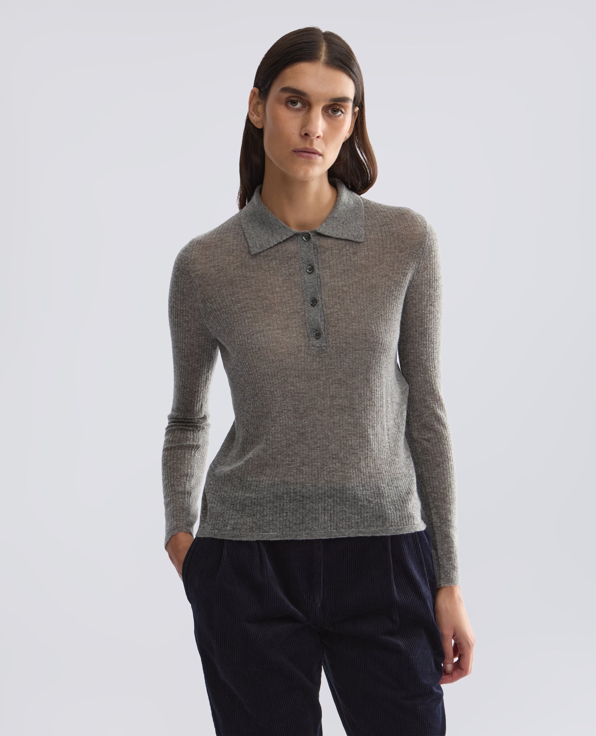 POLO A MANICHE LUNGHE IN LANA MERINO, NYLON E CASHMERE - GRIGIO - ASPESI