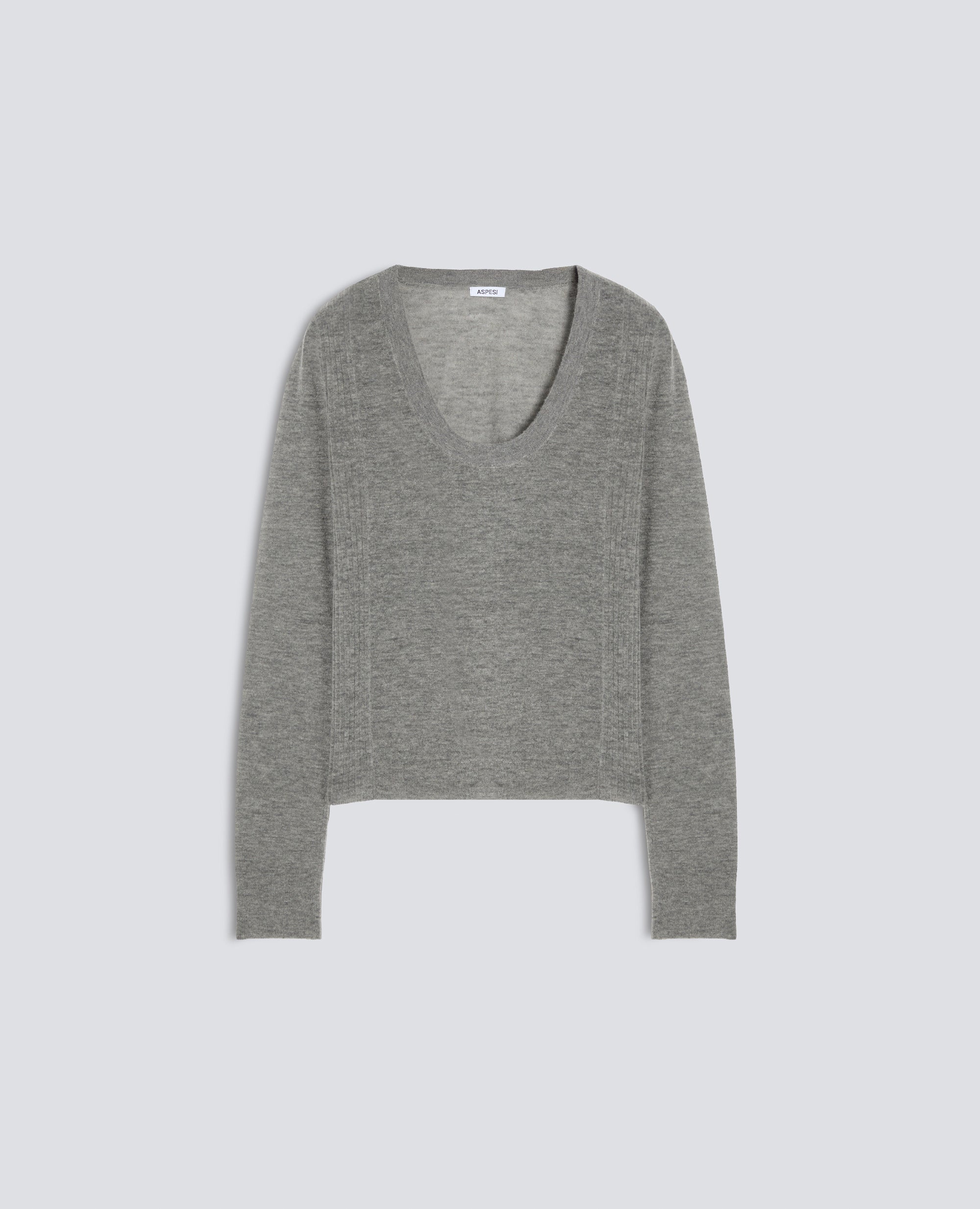 STRICKPULLOVER MIT LANGEN ARMELN AUS MERINOWOLLE, NYLON UND KASCHMIR - GRIGIO - ASPESI