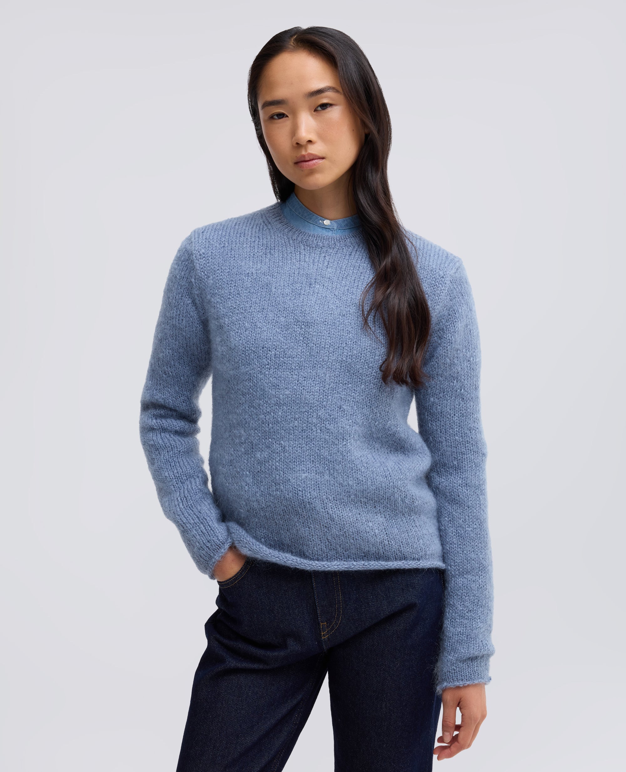 MAGLIA GIROCOLLO A COSTE IN MOHAIR E LANA - AZZURRO - ASPESI
