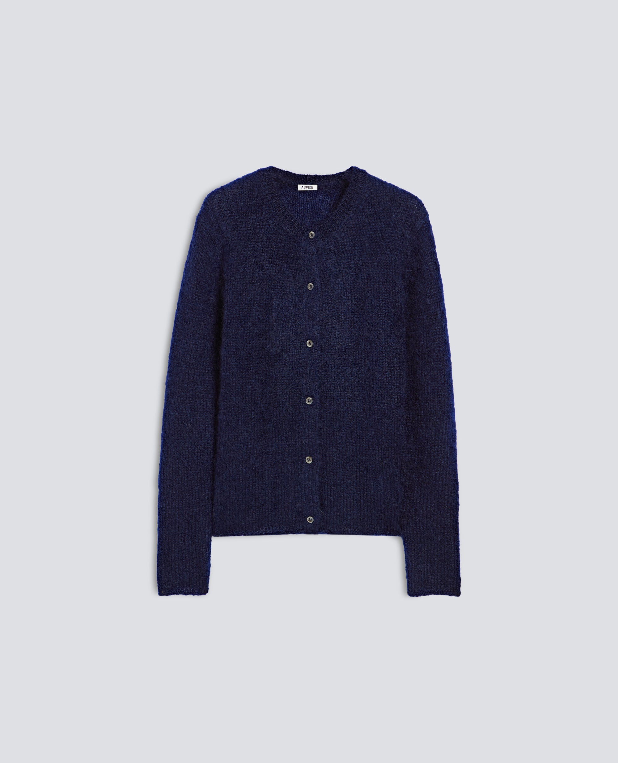 RUNDHALS-STRICKJACKE AUS MOHAIR-WOLL-STRICK - BLU - ASPESI