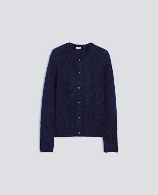 CREW-NECK MOHAIR AND WOOL KNIT CARDIGAN - BLU - ASPESI