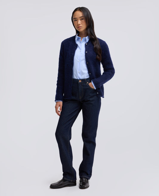 CREW-NECK MOHAIR AND WOOL KNIT CARDIGAN - BLU - ASPESI