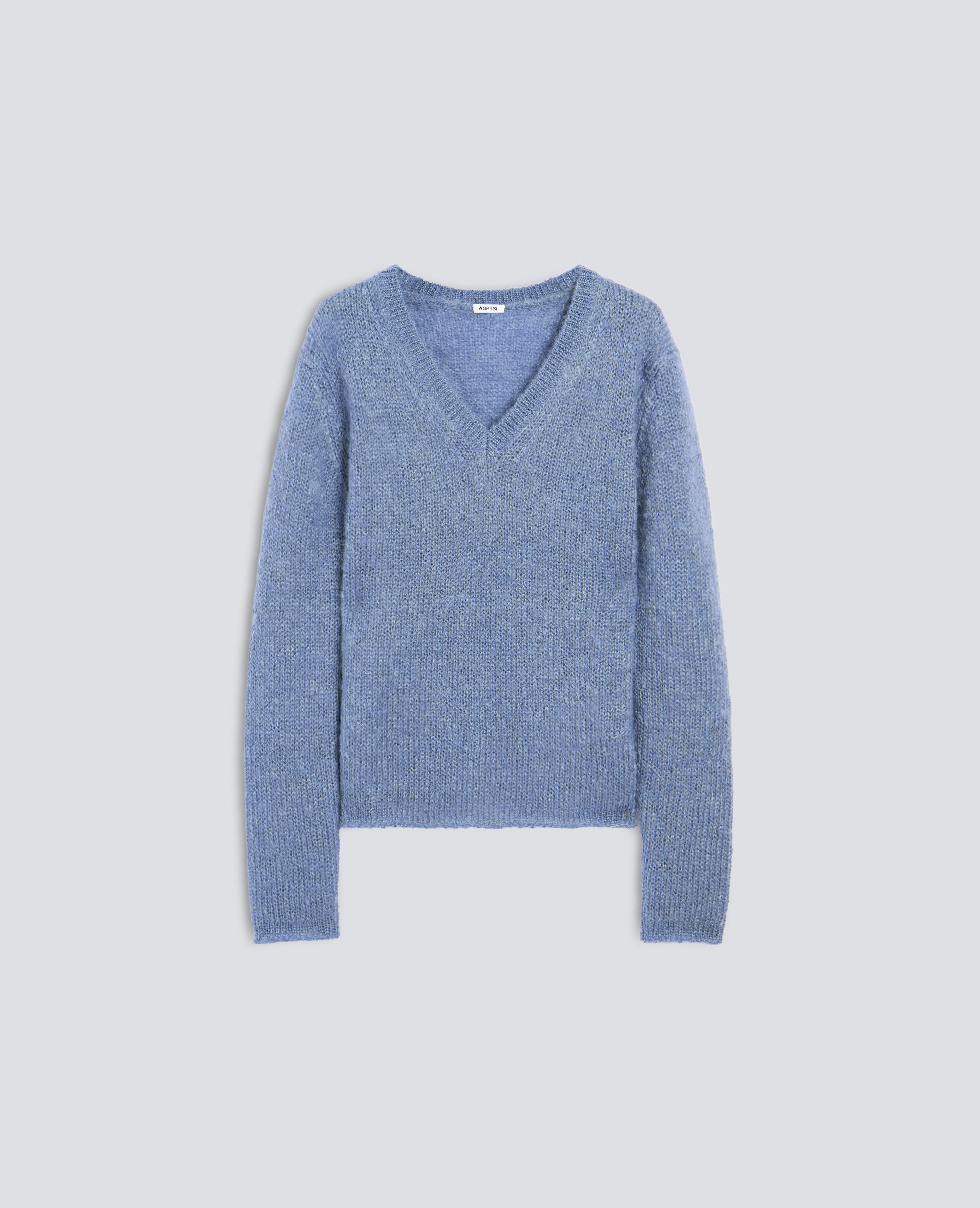 STRICKPULLOVER MIT V-AUSSCHNITT AUS MOHAIR UND WOLLE - AZZURRO - ASPESI