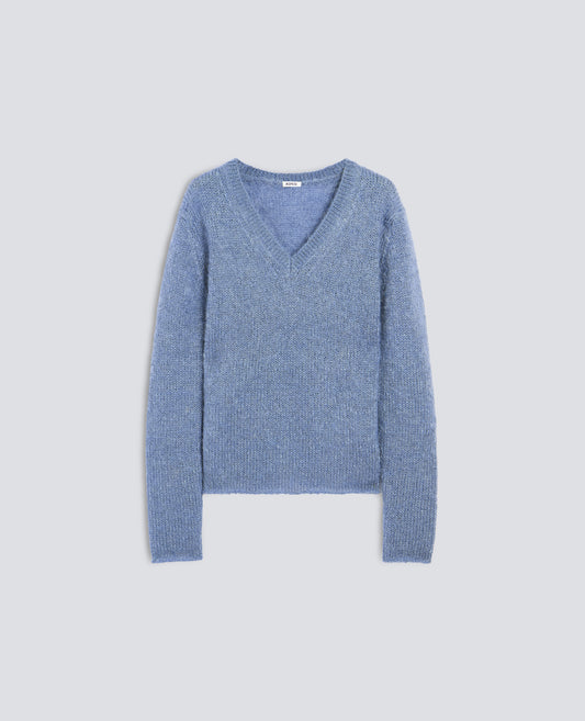 MOHAIR AND WOOL V-NECK KNIT - AZZURRO - ASPESI