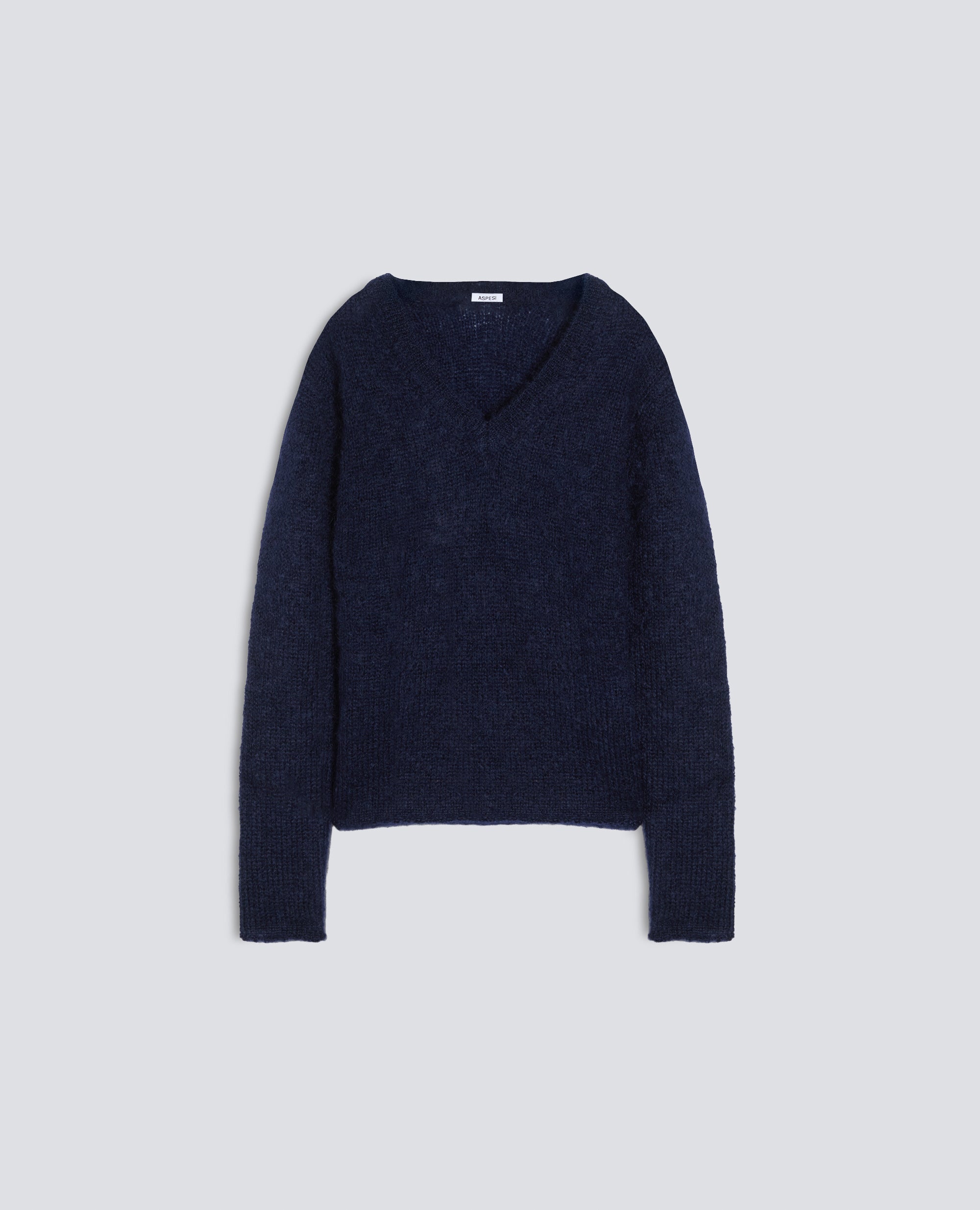 MAGLIA SCOLLO A -V- IN MOHAIR E LANA - BLEU - ASPESI
