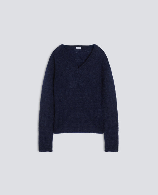 MAGLIA SCOLLO A -V- IN MOHAIR E LANA - BLEU