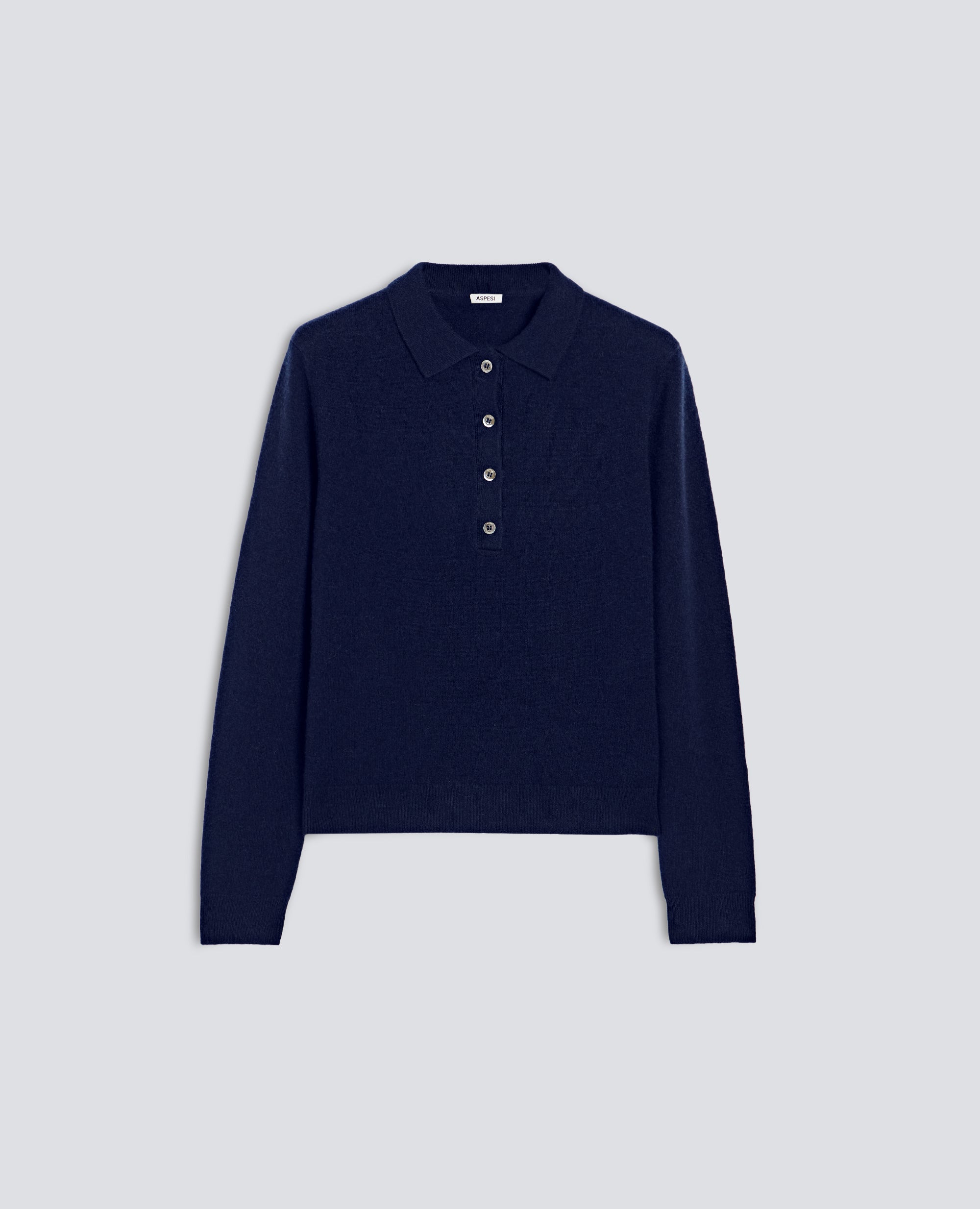 POLO A MANICHE LUNGHE IN PURO CASHMERE - BLU - ASPESI