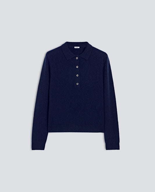 PURE CASHMERE LONG-SLEEVE POLO - BLU - ASPESI