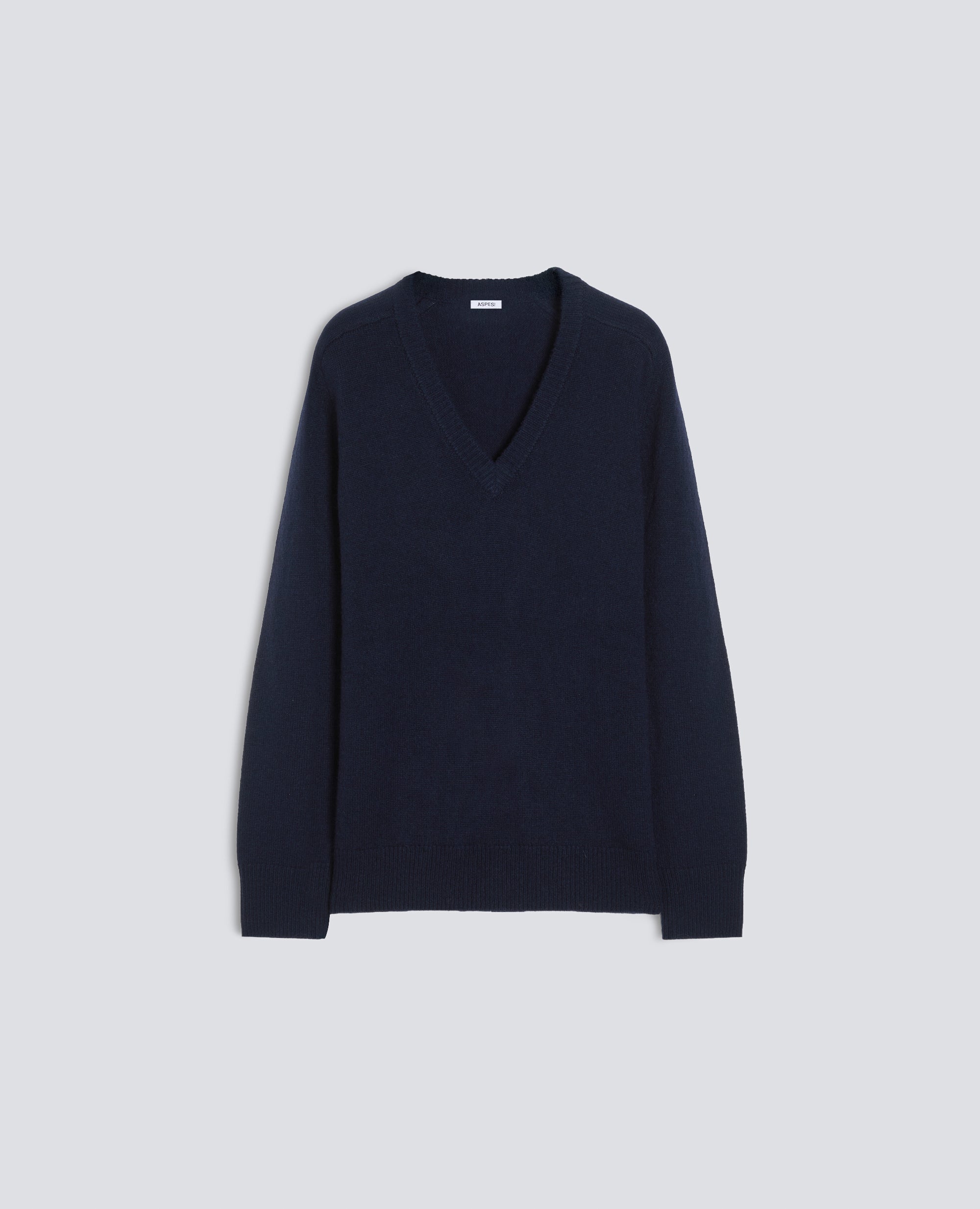 MAGLIA SCOLLO A -V- PROFONDO IN LANA, YAK E CASHMERE - NAVY - ASPESI