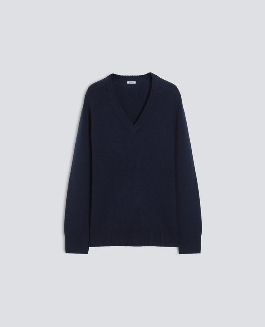 MAGLIA SCOLLO A -V- PROFONDO IN LANA, YAK E CASHMERE - NAVY