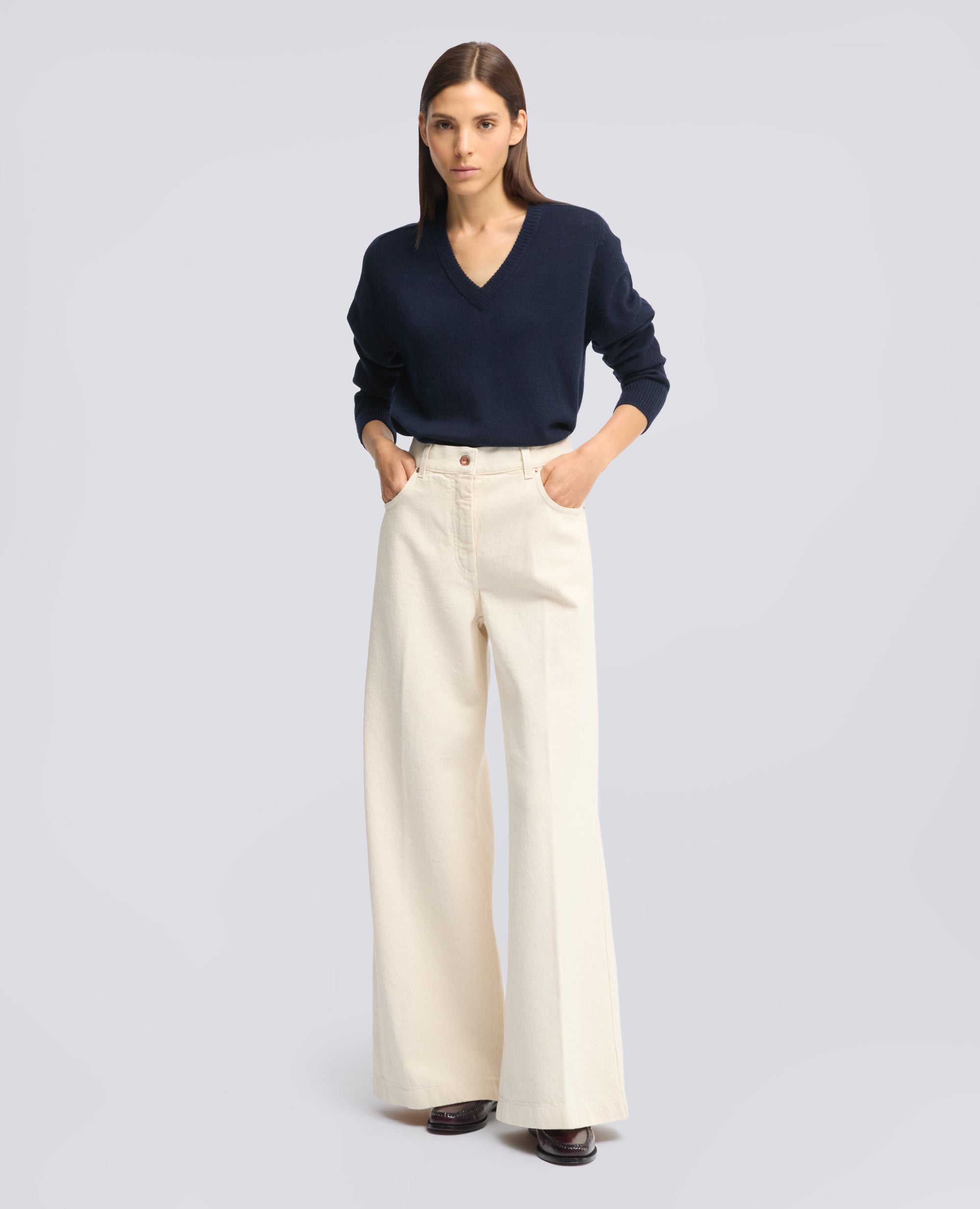 MAGLIA SCOLLO A -V- PROFONDO IN LANA, YAK E CASHMERE - NAVY - ASPESI