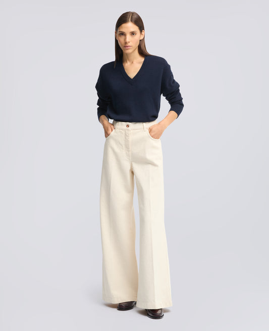 MAGLIA SCOLLO A -V- PROFONDO IN LANA, YAK E CASHMERE - NAVY