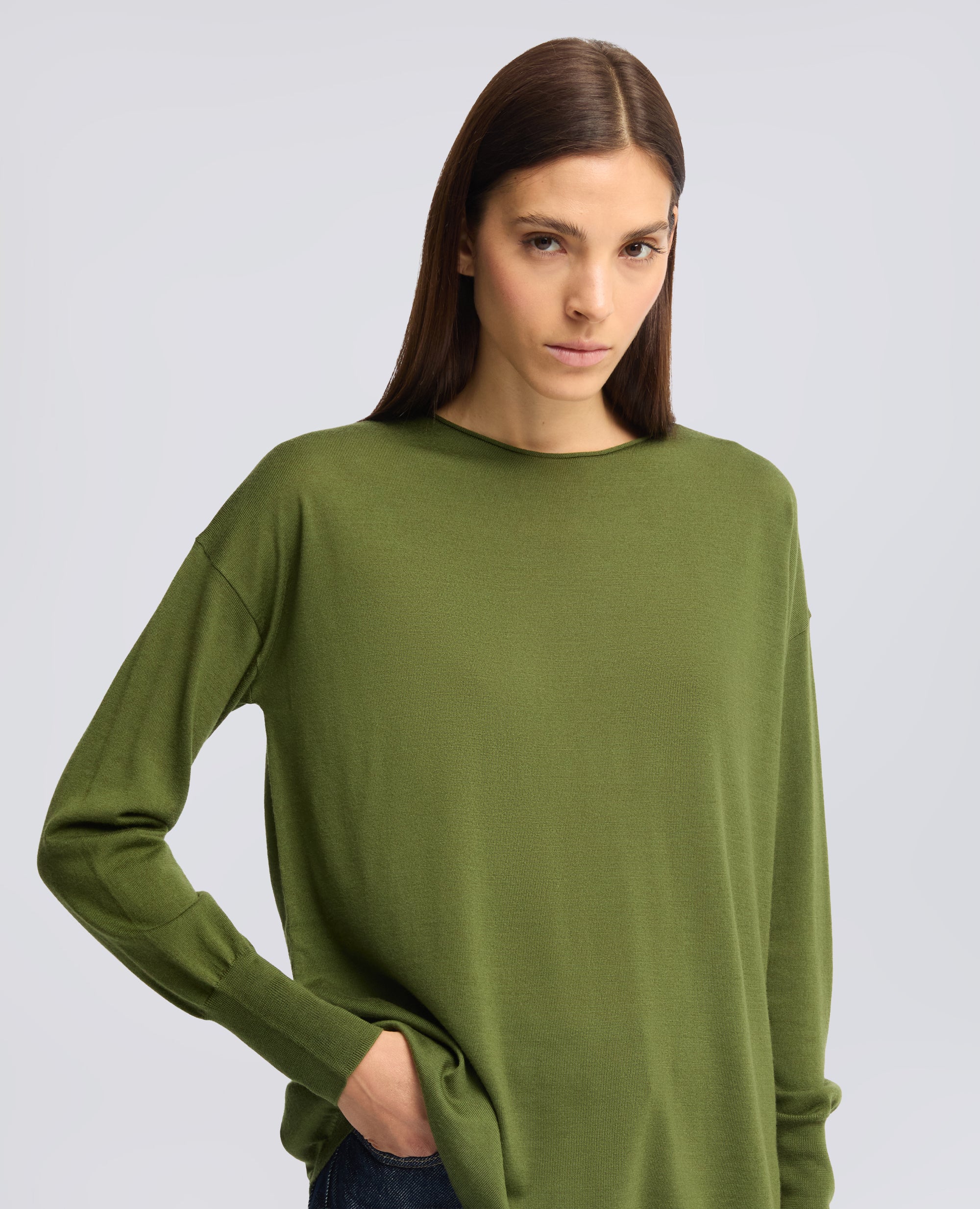 MAGLIA SCOLLO A BARCHETTA IN LANA MERINOS - GREEN - ASPESI