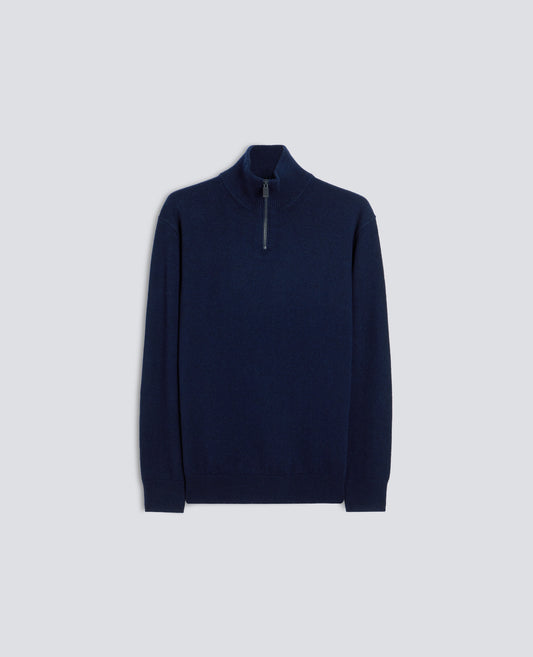 MAGLIA CON COLLO ALTO IN MISTO LANA, YAK E CASHMERE - NAVY
