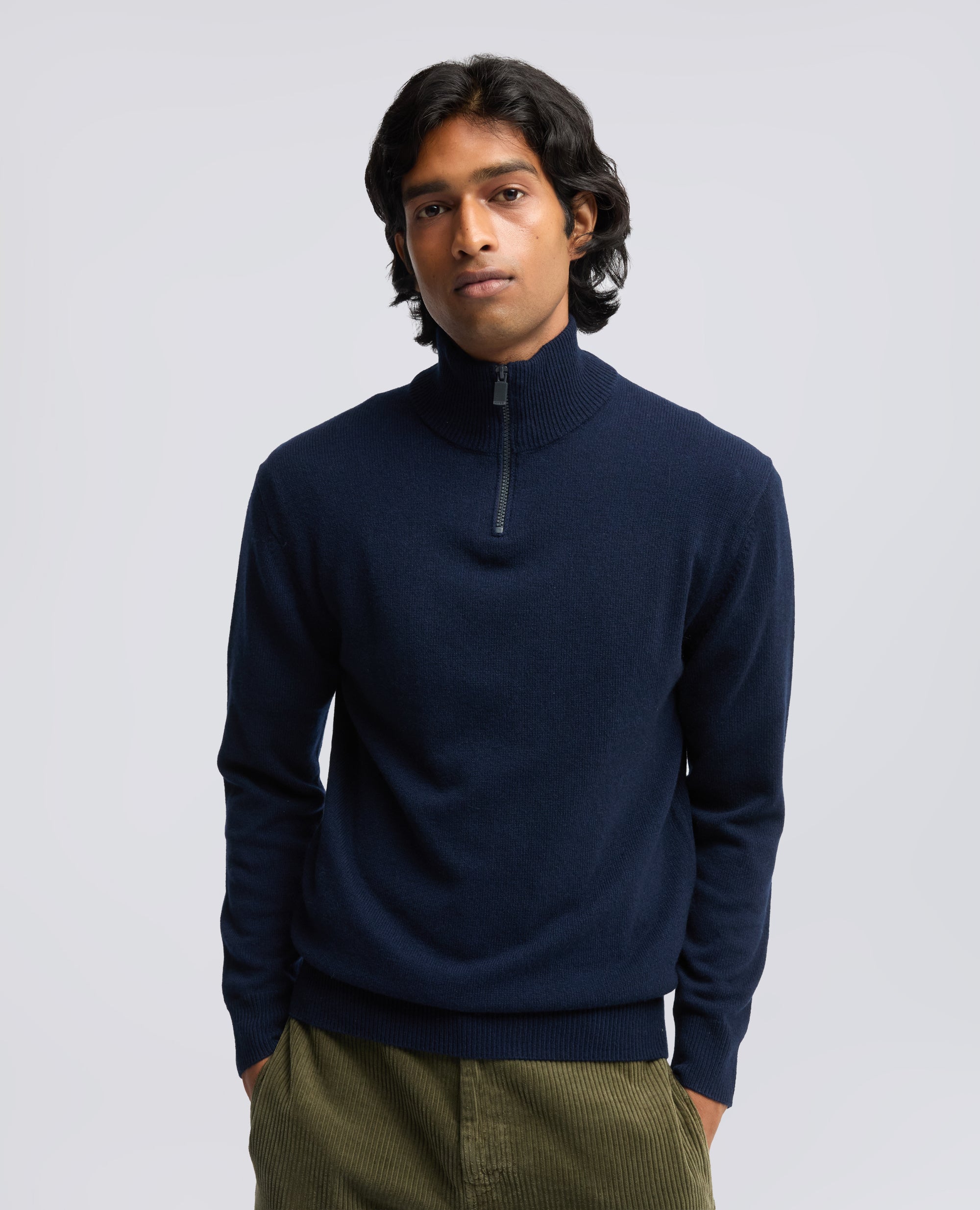 MAGLIA CON COLLO ALTO IN MISTO LANA, YAK E CASHMERE - AZUL MARINO - ASPESI