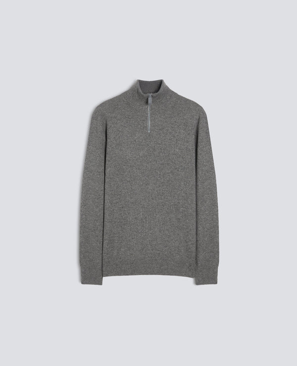 MAGLIA CON COLLO ALTO IN MISTO LANA, YAK E CASHMERE-GRIGIO-GREY-GRIS-GRAU-GRIS