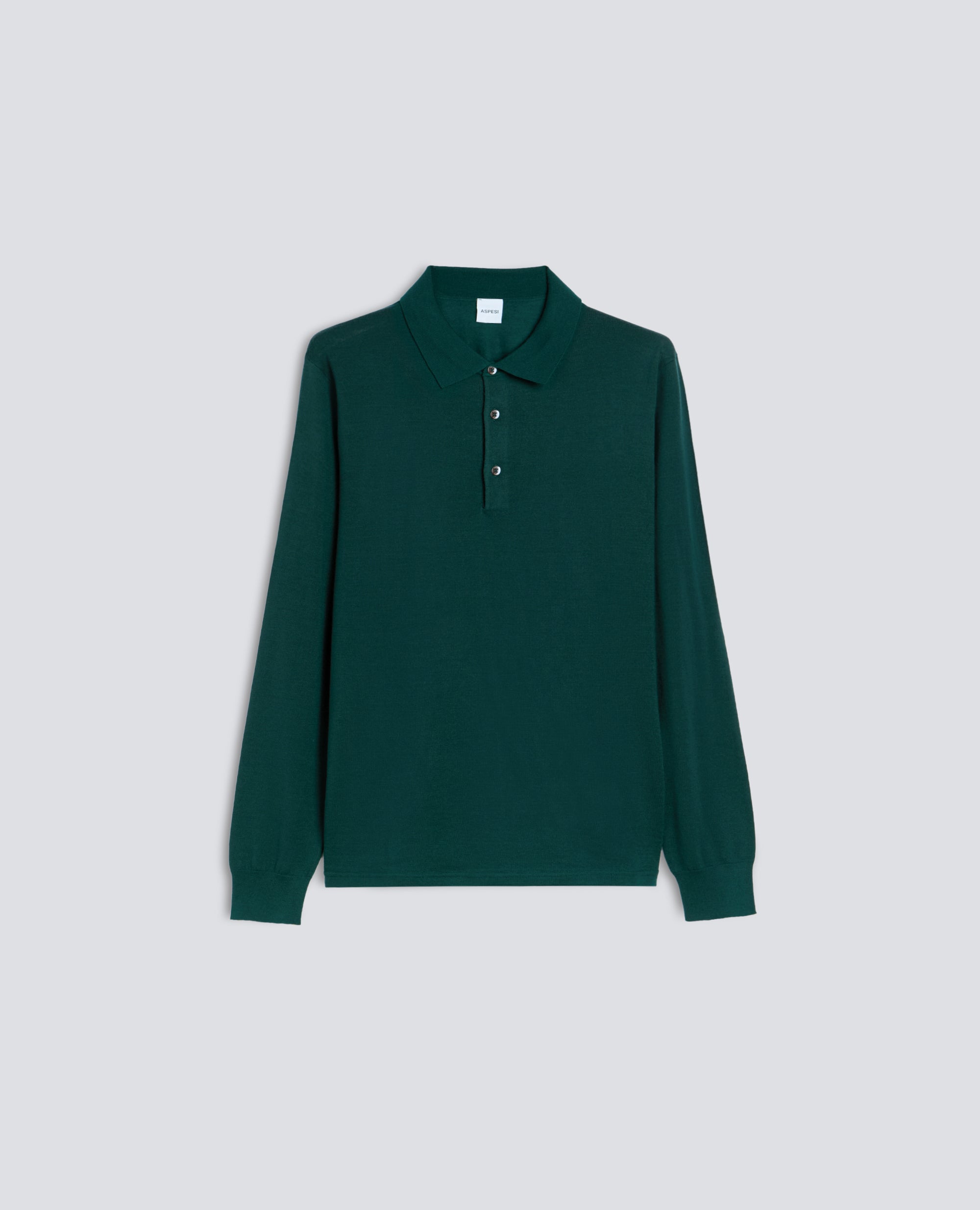 POLO A MANICHE LUNGHE IN LANA MERINOS - VERDE - ASPESI