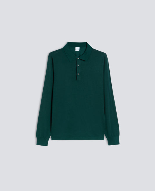 POLO A MANICHE LUNGHE IN LANA MERINOS - VERDE