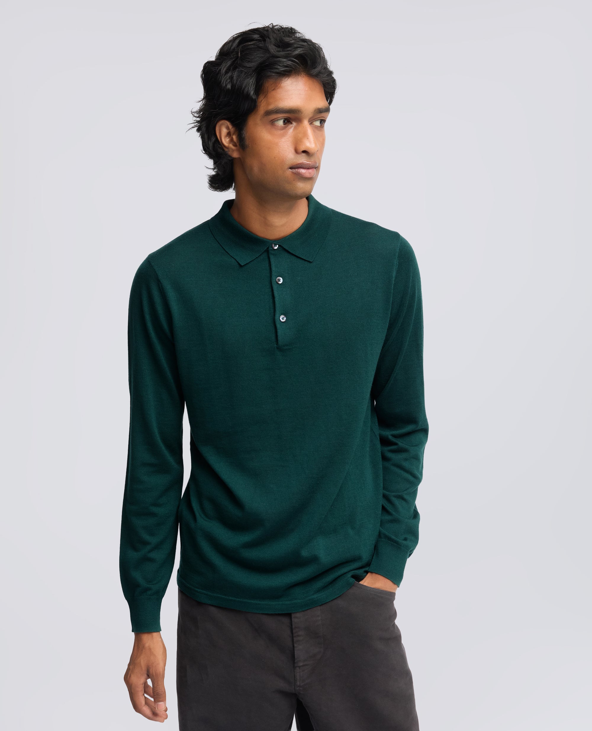POLO A MANICHE LUNGHE IN LANA MERINOS - VERDE - ASPESI