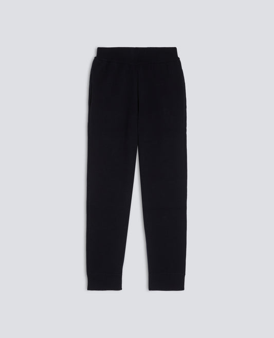 PANTALON EN HILO DE DOBLE FONTURA DE LANA Y ALGODON - BLU BLACK