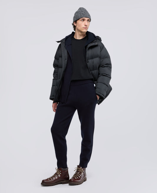 PANTALON EN HILO DE DOBLE FONTURA DE LANA Y ALGODON - BLU BLACK