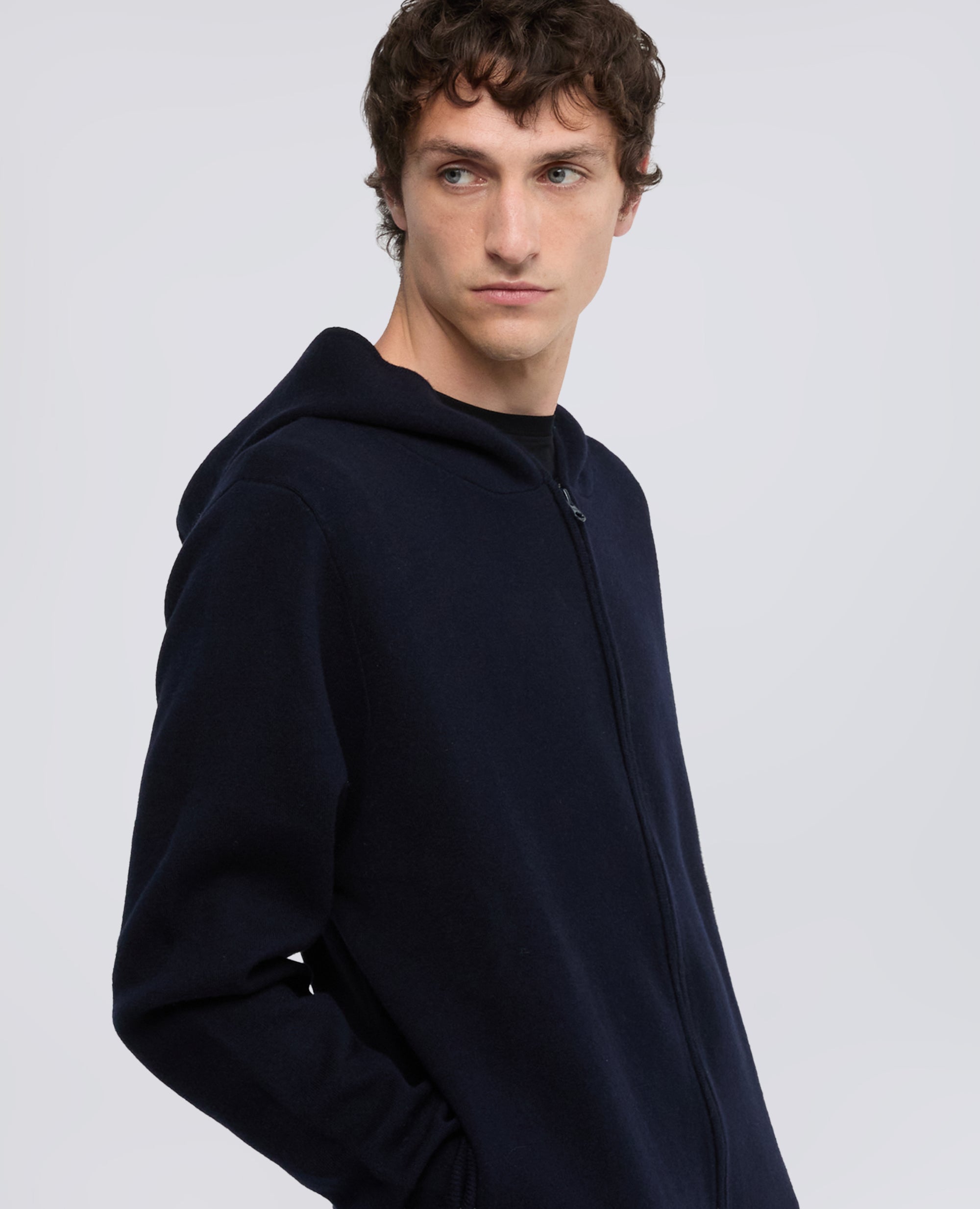 STRICKPULLOVER MIT KAPUZE AUS DOPPELBETT-STRICKGARN AUS WOLLE UND BAUMWOLLE - BLU BLACK - ASPESI