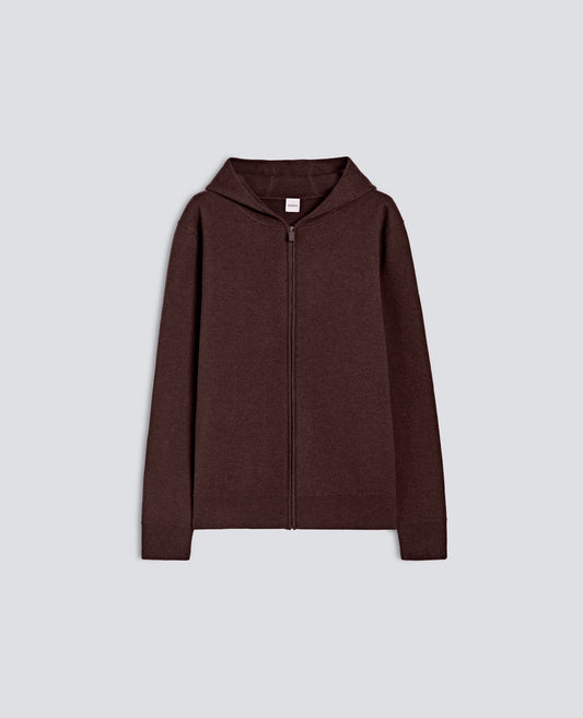 WOOL AND COTTON HOODIE - BROWN - ASPESI